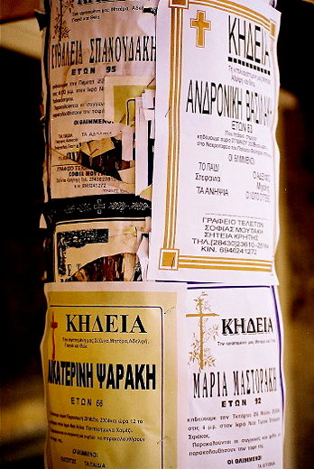 Kreta: Todesanzeigen Partezettel, Hinweise für Langlebigkeit