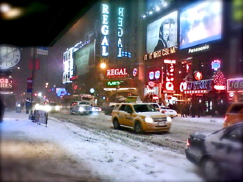 new york winter schnee auto leuchtreklame